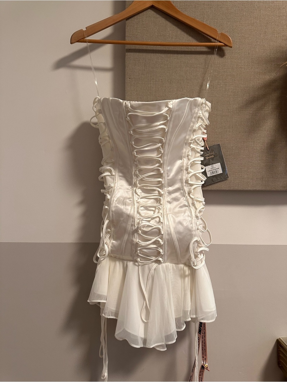 House of CB Sirena White Strapless Lace Up Mini Dress